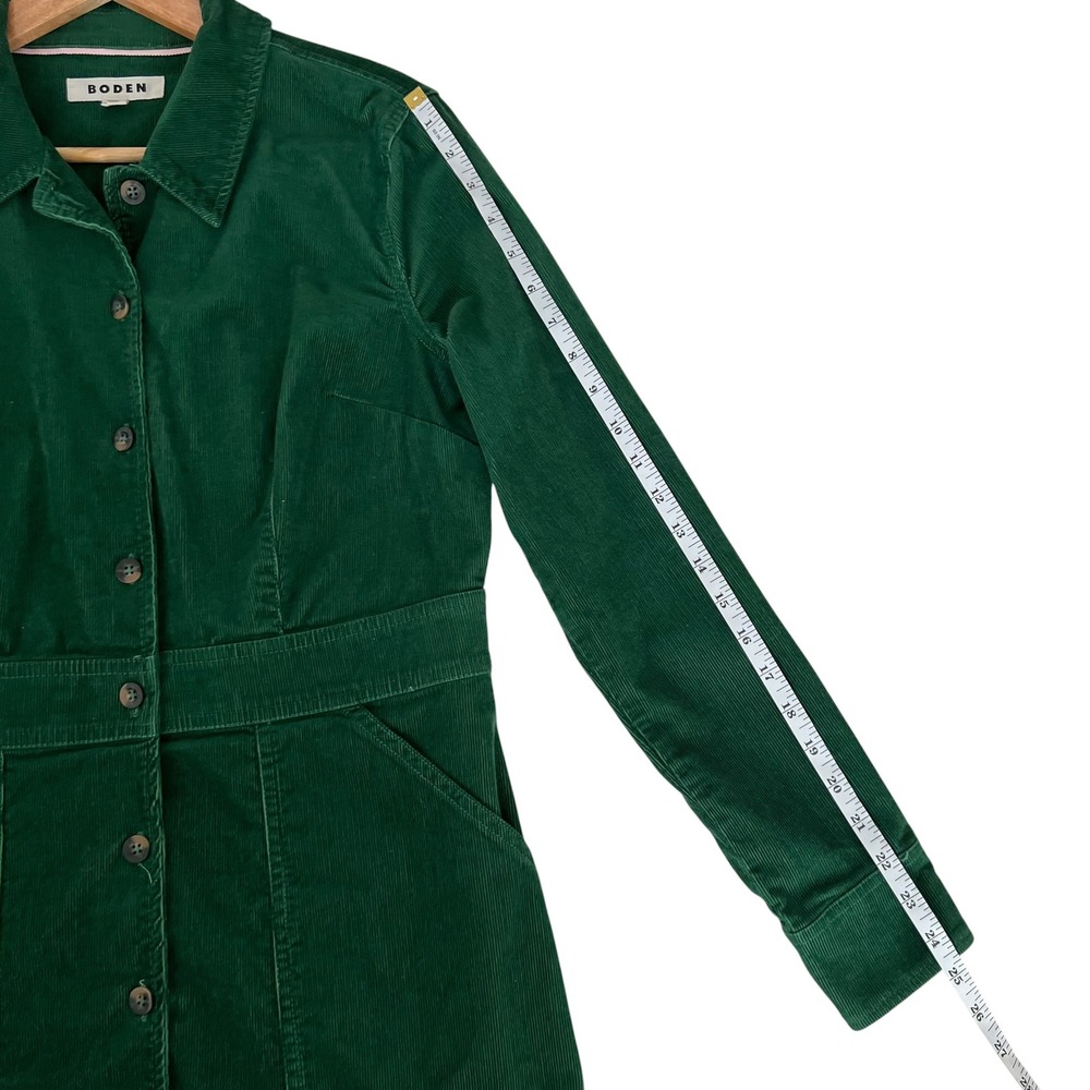 Boden Flora Dark Green Cord Button Long Sleeve Shirt Dress SZ 10R Fall Corduroy - Picture 13 of 13